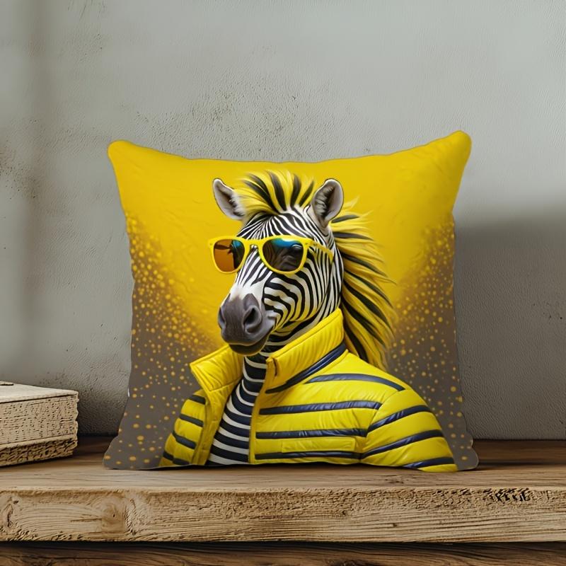 Funny Yellow Zebra Illustration Pillowcase Cushion Throw Pillow Pet Lovers Novelty Home Decor Print 40x40cm Accent Accent Pillow