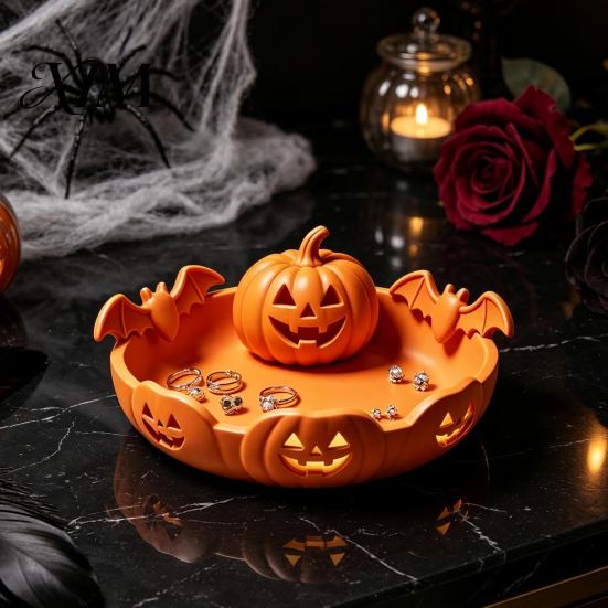 Pumpkin Tray for Halloween 3D Printed Jewelry Holder, Spooky Trinket Keys, Unique Holiday Gift Friends Rings, Earrings, Decorative Storage Organizer