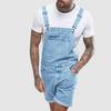 Macacão Jeans Masculino de Verão com Bolso Macacão Curto Jeans Casual Calça Jeans com Suspensório Moda Streetwear