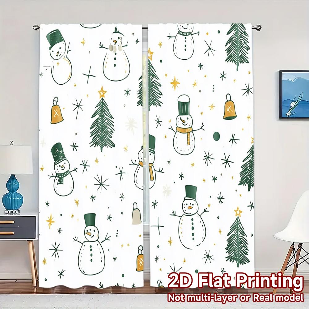 

2pcs,Curtains Cute Christmas Snowman Tree Gift Chic Curtains Digital Printed Semi-Sheer Curtains Versatile All Suitable for 52.50×116.00 CM 2pcs