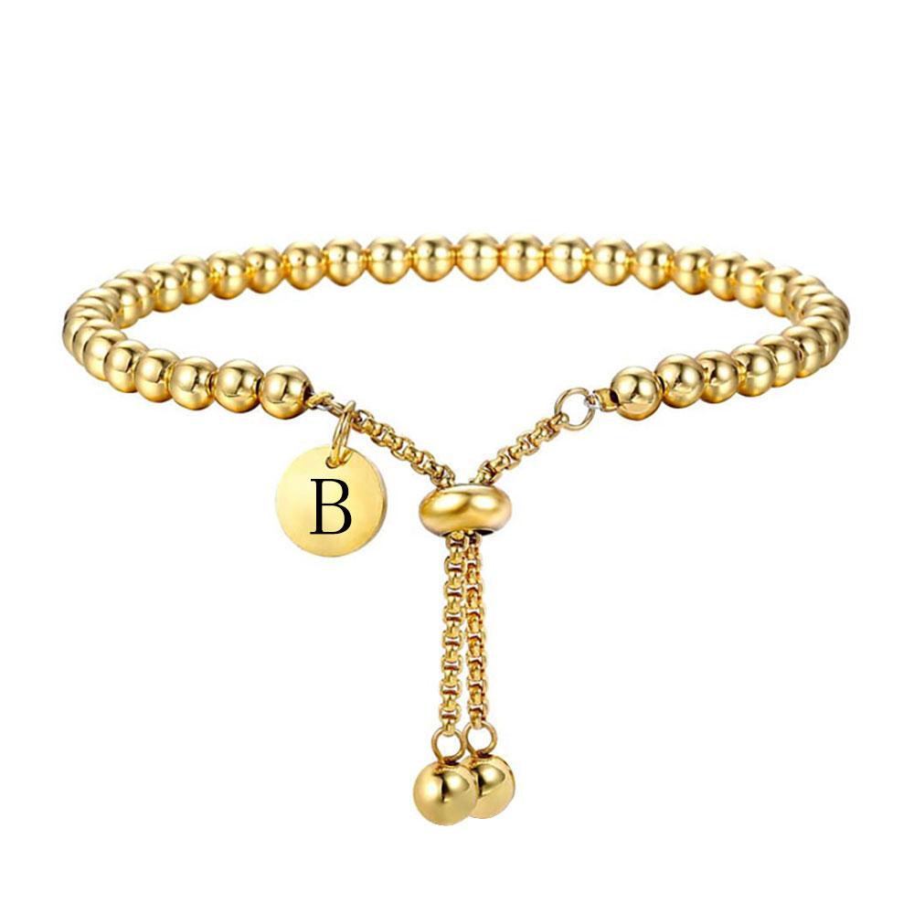 Fashion Stainless Steel Custom Bracelet Letter Tag Ball Beads Adjustable Women's Bracelet Jewelry