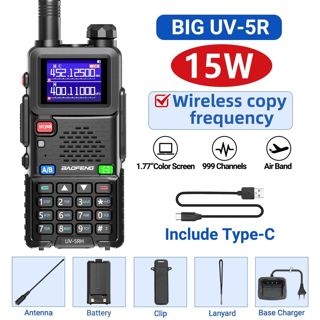 Baofeng Upgraded UV-5RH 10W Walkie Talkie Air Band Wirless Copy Frequency Long Range Type-C Charger UV 5R Ham Two Way Radio
