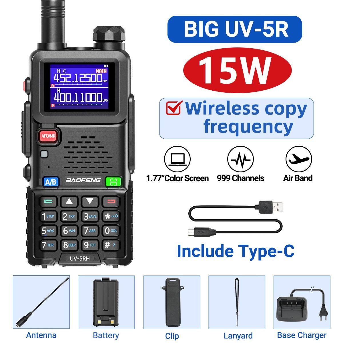 Baofeng UV-5RH Letecké Pásmo Vysielačka Bezdrôtové Kopírovanie Frekvencie Typ-C NOAA Dlhá Dosah 999CH Vylepšený UV-5R 5RM Amatérska Obojsmerná Rádio stanica EURO čierna