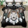 3pcs Soft Comfortable Wolf Duvet Cover Sets King Western Tribe Wolf Bedding Set Animal Print Duvet Cover Sets for Bedroom