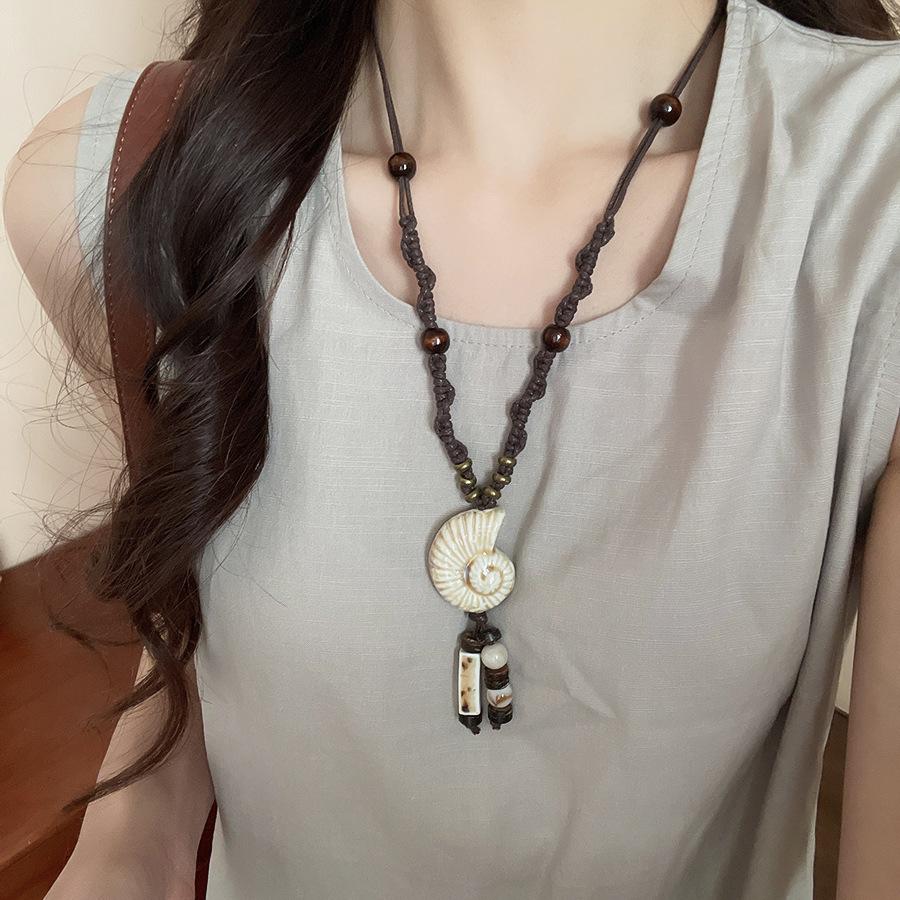 Vintage Bohemian Ethnic Ceramic Bead Pendant Necklace