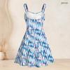 Women Plus Size White Purple Printed Sleeveless Strappy Dress Square Neck Fitted Waist Flared Hem