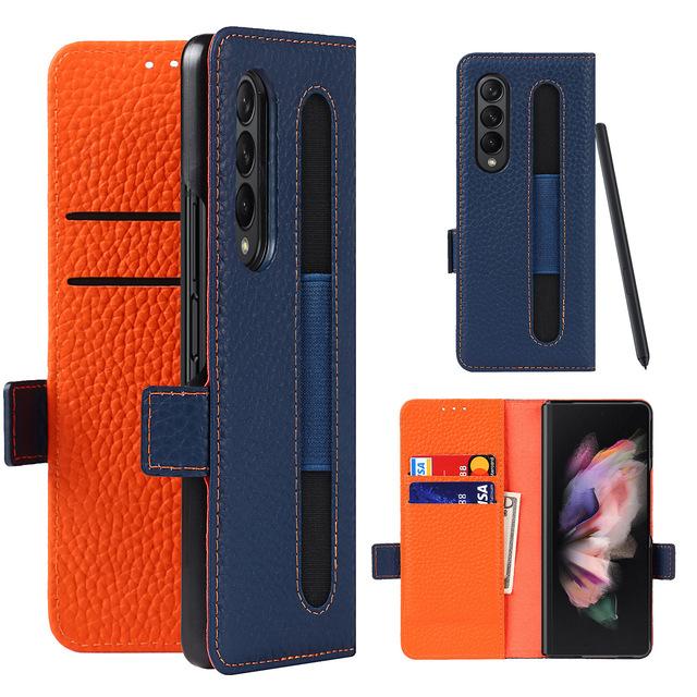 Leder-Geldbörse mit Stiftschlitz für Samsung Galaxy Z Fold 3, Hülle mit Kartenfächern, Klappständer, S-Pen-Halter für Z Fold 3 5g