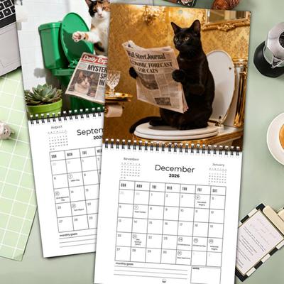 2026 Funny Cat Calendar 12-Month Wall Calendar Hilarious Cats On Toilet Reading Newspaper Cat Lover Gift for Home Office Decor