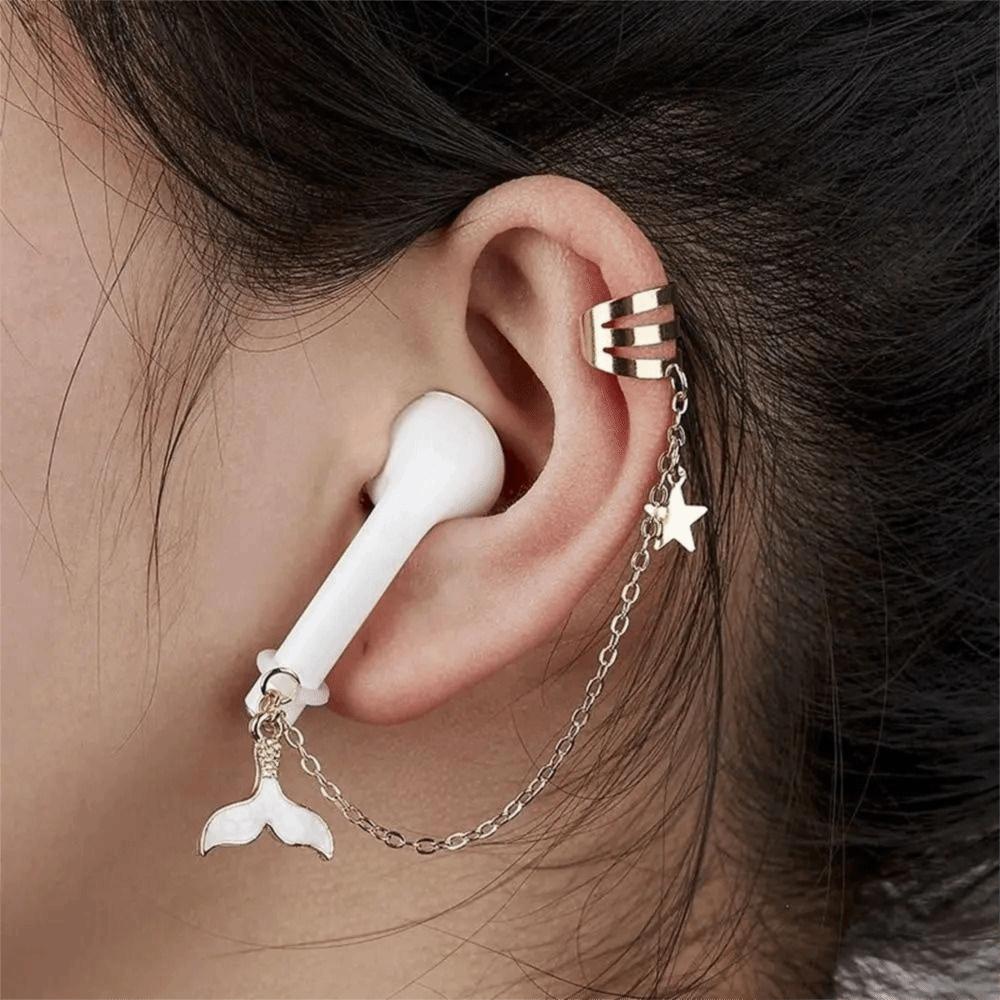 2pcs/pair Ear Decor Anti-lost Ear Clip Star Headphone Chains Anti-Lost Earphone Clip  Best Gifts