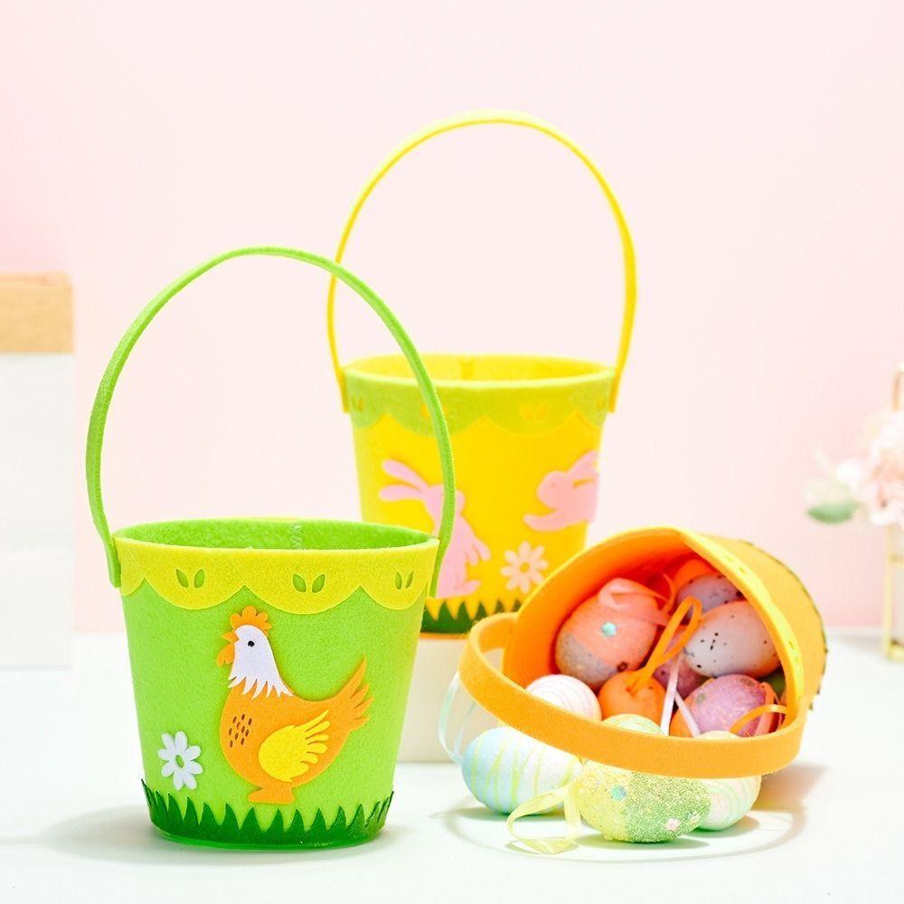 Cartoon Easter Felt Basket Colorful Chicken Egg Hunt Basket Easter Candy Gift Bag Children Gifts
