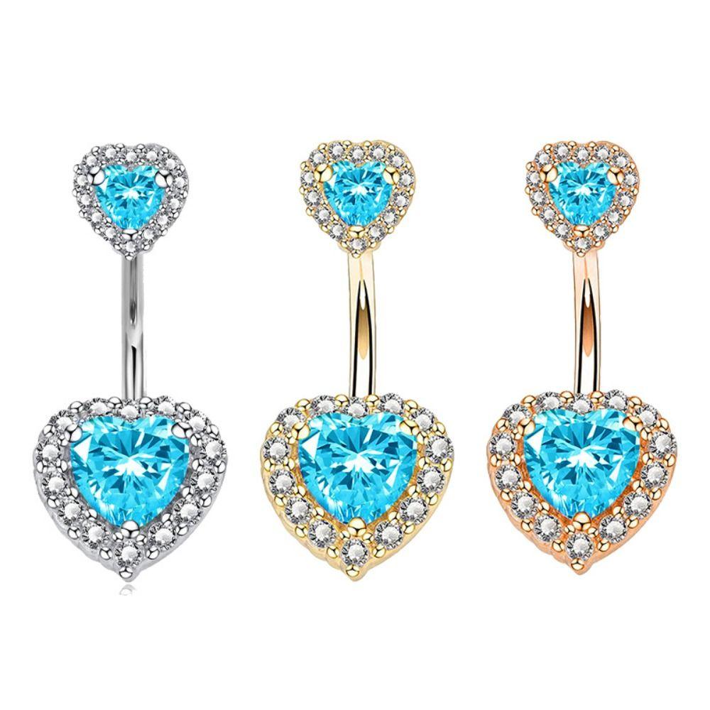 Rhinestone Double Heart Belly Button Ring Love Body Piercing Jewelry Zircon Navel Ring  Girl