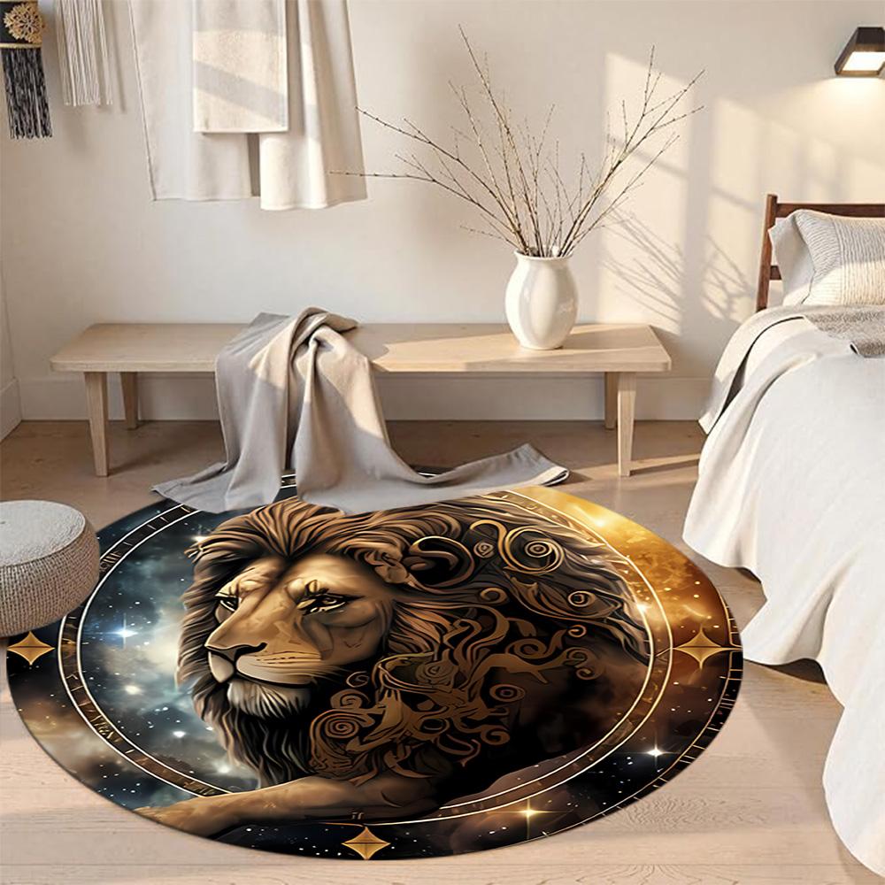 Lion Round Area Rug Perfect for Bedrooms Decorate room Dormitory Dining Room Anti-slip Round Rug Anime Office Decor