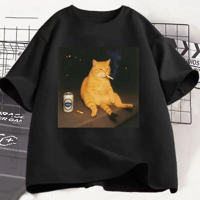 Lustiges Rauchende Katze Meme T-Shirt Herren Damen Gothic Hohe Qualität T-Shirt Lässig Mode Kurzarm Harajuku T-Shirts Streetwear