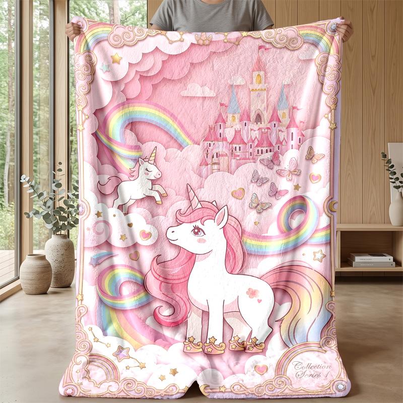 Magical Unicorn Castle Theme blanket Lightweight Warm Flannel Blanket Decorative Throw Blanket for Home Decoration
