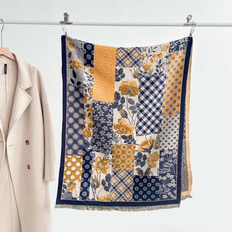 Autumn and winter new imitation cashmere scarf thickened and lengthened flower scarf retro shawl dual-purpose outer fit