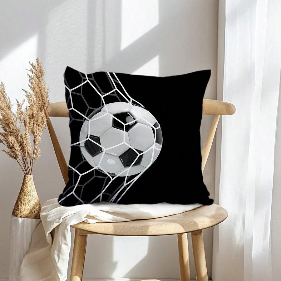 Football Pillowcase, Soccer Ball Cushion Cover, Sports Fan Decor, Goal Net Design, Athletic Themed Home Accent