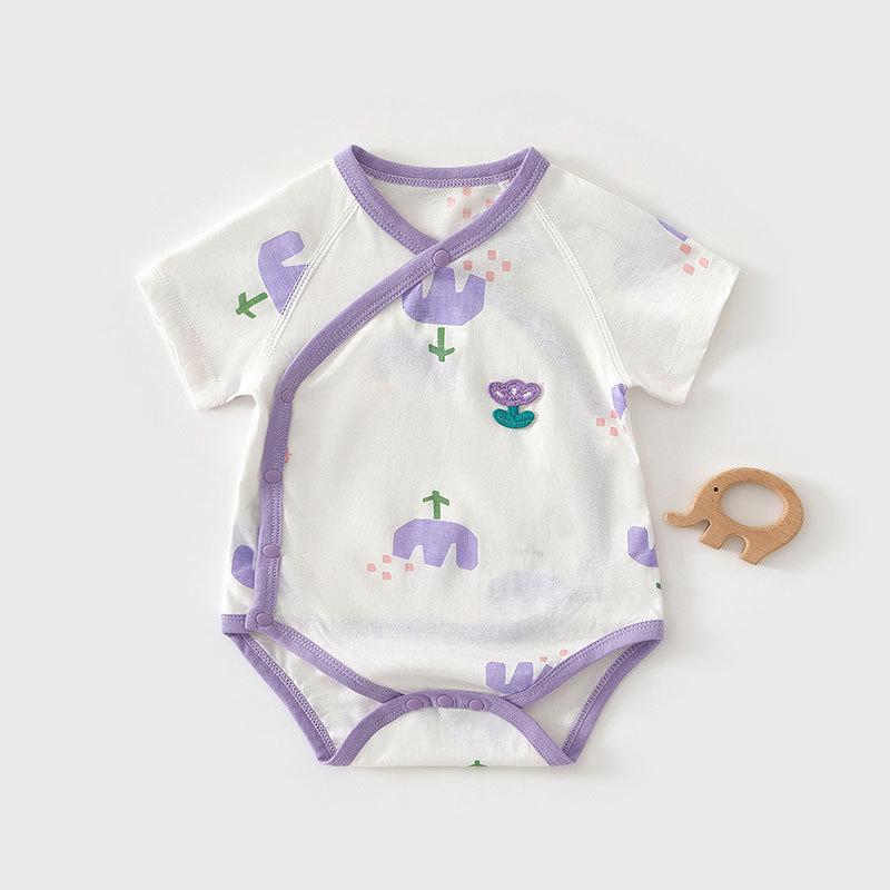 Pure Cotton Short Sleeve Baby Romper - Summer Thin Style for Boys and Girls, One-Piece Triangle Air Conditioning Suit