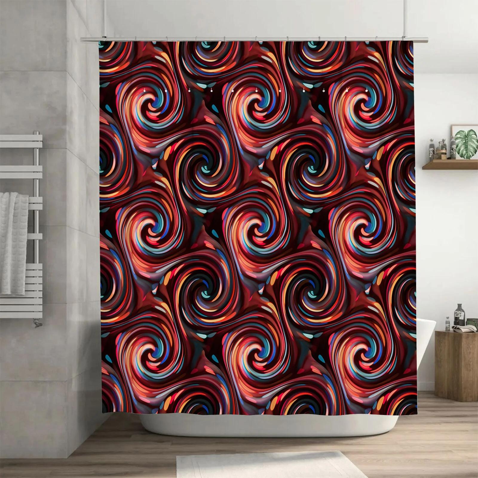 

Luxury Bathroom DecorColorful Swirl Printed Shower Curtain Set for Spa Bathrooms Waterproof, Mold-Resistant Durable Fabric with W90xH180cm
