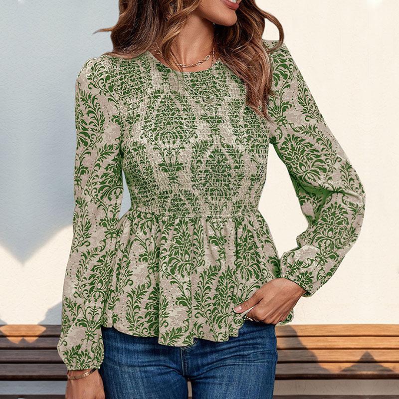 

Женские модные повседневные весенне-осенние блузки и рубашки с круглым вырезом с длинными рукавами XL зелёный