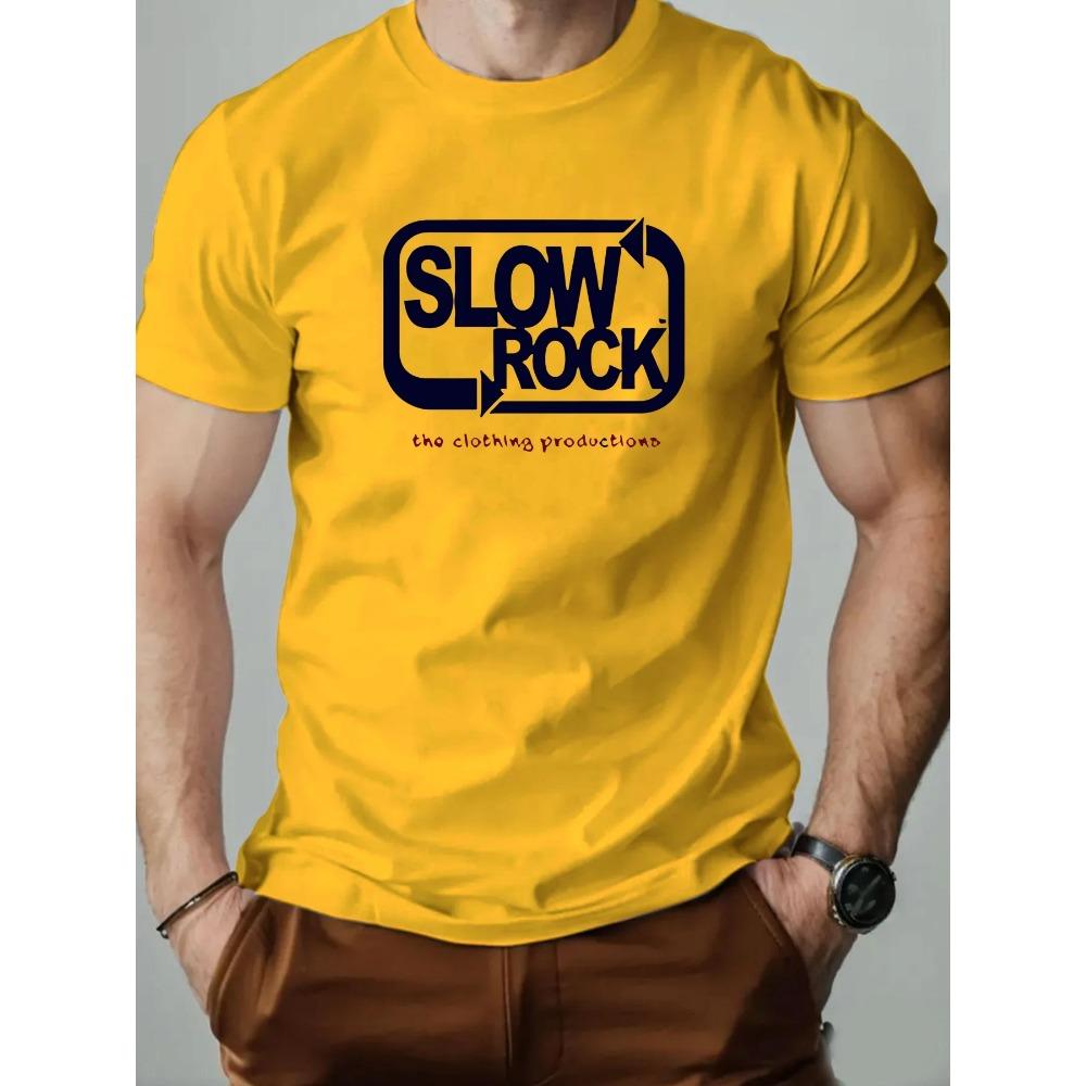 Men's T Shirt Slowrockk Pattern Printed Summer Fashion Leisure Breathable Men Round Neck T-shirt High Quality Men's Clothing