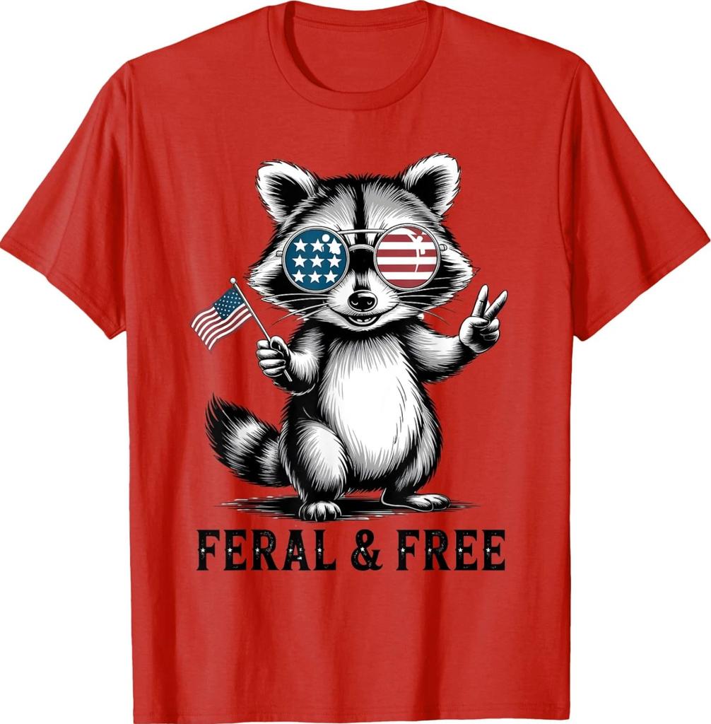 Cute Raccoon 4th Of July Feral But Free Fireworks Unisex T-Shirt Unisex T-Shirt