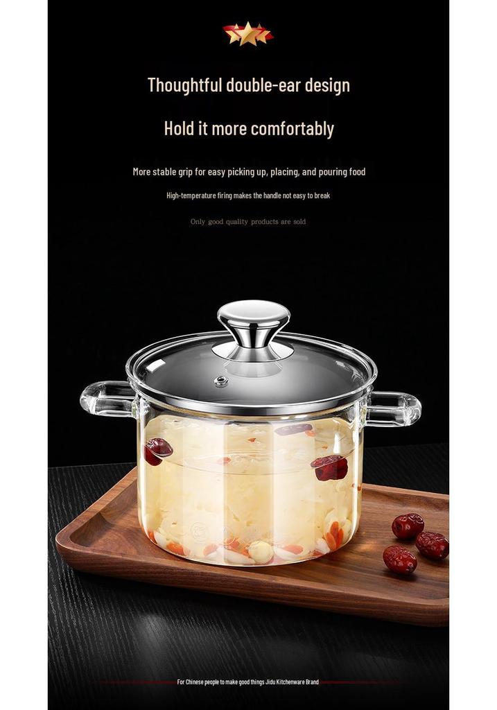 Jidu High-Temperature Resistant Borosilicate Glass Soup and Stew Pot for Gas Flame Cooking
