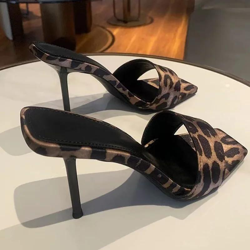 Fashion Leopard High Heels Women Slippers Sexy Woman's Sandals Pumps Stilettos Elegant Heeled Shoes Summer 2025 Fashion Zapatos De Mujer