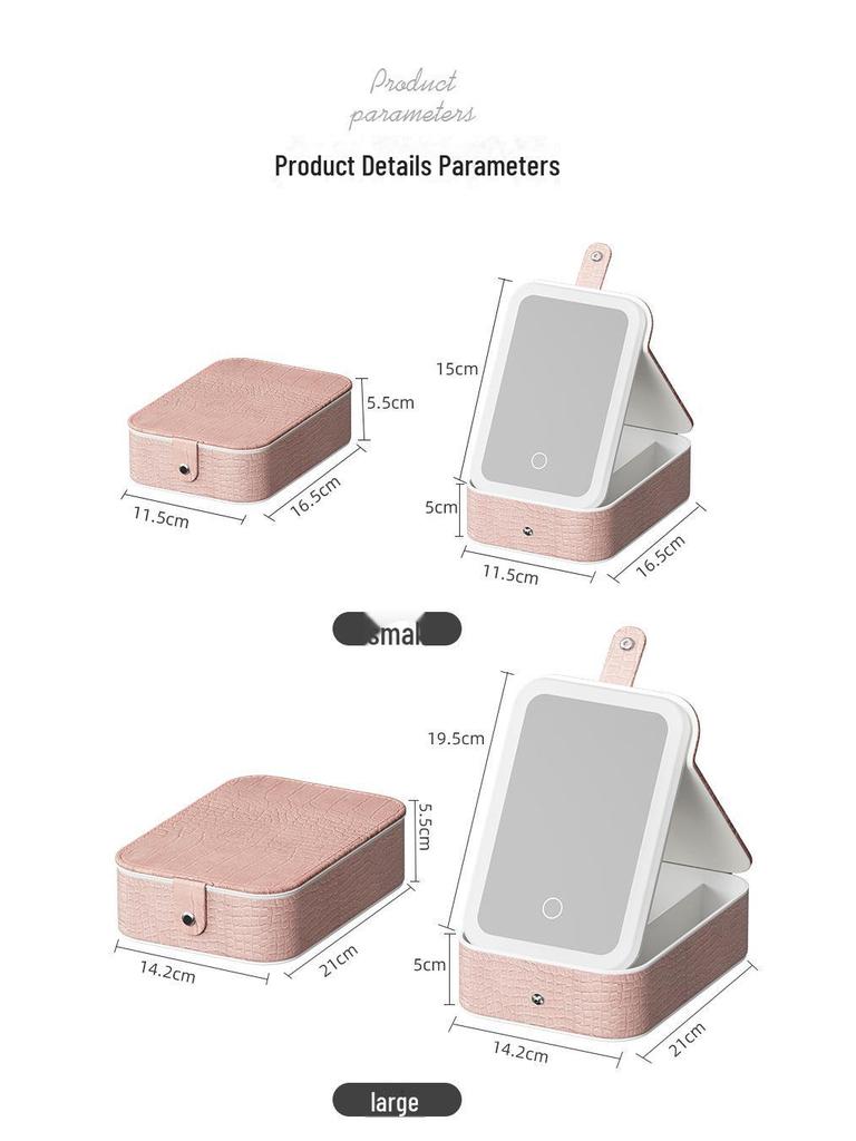 Crocodile Pattern LED Makeup Mirror with Three-Color Light and Large Capacity Cosmetic Jewelry Box