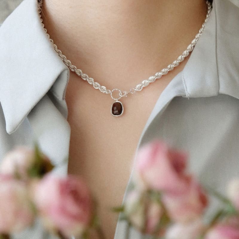 

J.Lauren Moonstone Hollow Rope Chain Silver Necklace Bn0538 single type
