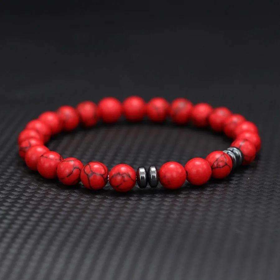 Genuine Natural Stone Beads Bracelet Men 8MM Howlite Obsidian Tiger Eyes Beaded Elastic String Bangles Homme Joias