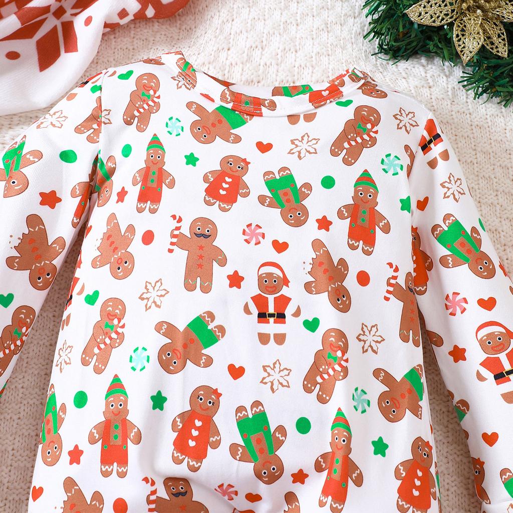 9-24 Months Christmas Infant Baby Cute Gingerbread Man Full Print Romper Casual Long Sleeve Jumpsuit