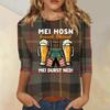 Women's Casual Plaid Three Quarter Sleeve T-Shirt Oktoberfest Print Round Neck Top Comfortable Fit Lightweight Fabric