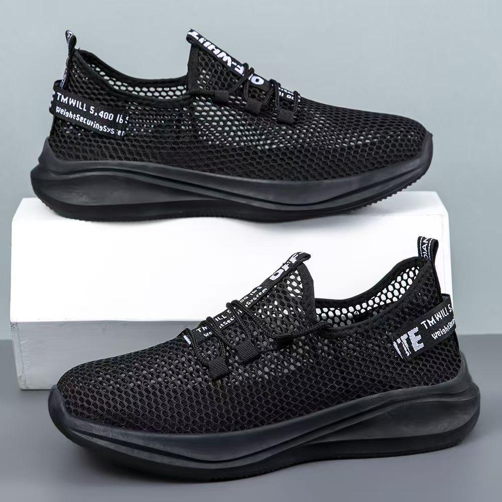 

Летняя мужская обувь дышащая тонкая сетчатая обувь мужская сетчатая повседневная спортивная обувь сетчатая полая дезодорирующая легкая обувь для бега 44 чёрный