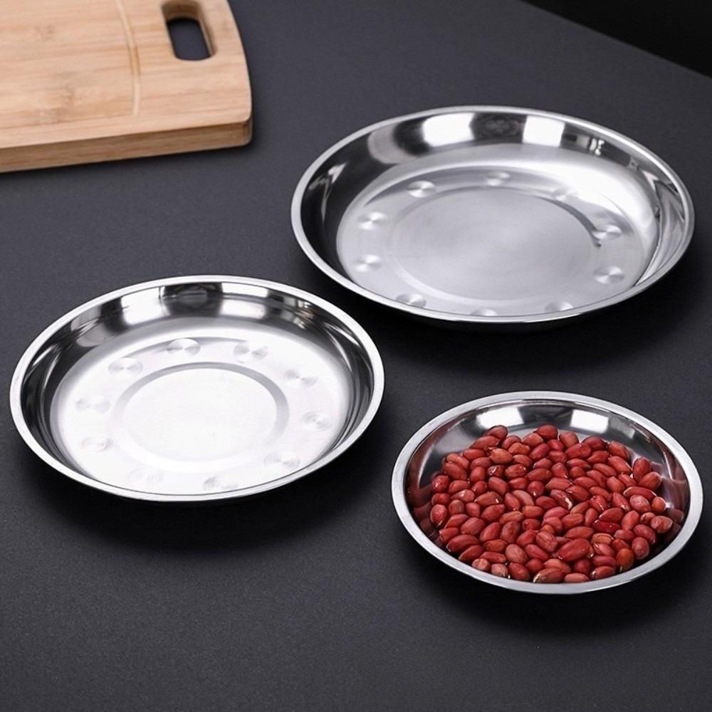 Reusable Deep Dinner Plates Non-Magnetic Metal Serving Platter Versatile Flat Dinnerware  For BBQ