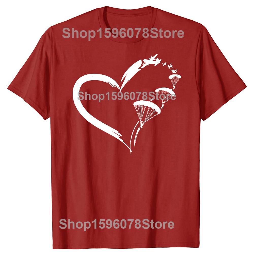 Funny Parachute Paraglide Heart TShirt Summer Men Clothing Fashion T Shirts Cotton Short Sleeve Oversized Loose Tshirt Tops