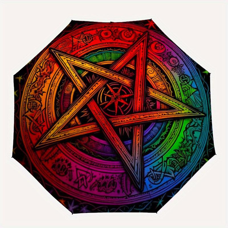 Kolorowy Pentagram Mandala - Boho Makrama Ścienna do Dekoracji SypialniParasol, Przenośny Parasol Trójzłożony dla Mężczyzn i Kobiet, Prezent Świąteczny ES192