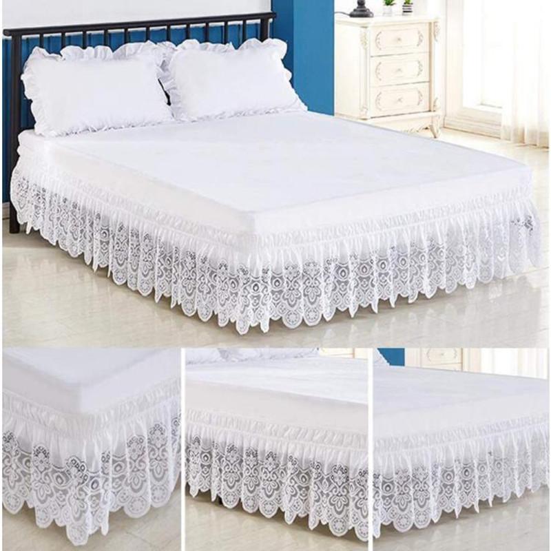Top Selling Nice Eleagnt Jacquard Craft Stereoscopic Lace Floral Ruffles Bed Skirt With Strong Elastic Belt -15 Inch High