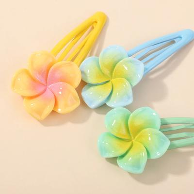 2Pcs/Set Colorful Hawaiian Plumeria Flower Hair Clips for Women Girls Beach Barrettes Egg Shaped Hair Accessories