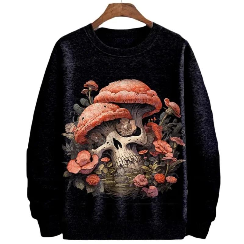 Women 3D Print Colorful Mushroom Mysterious Moth Graphic Crewneck Sweatshirt Longsleeve O Neck Loose Streetwear Vintage