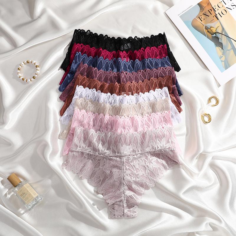 3PCS/Set Women Floral Lace Panties Sexy Perspective G-String High Waist Underpants Female Breathable Intimates Lingerie