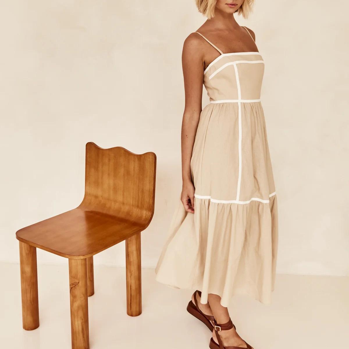 

Женское весеннее платье без рукавов, однотонное, облегающее, на подтяжках, летнее, повседневное, А-силуэт, с открытой спиной, с высокой талией, большие свободные длинные платья S-XL XL