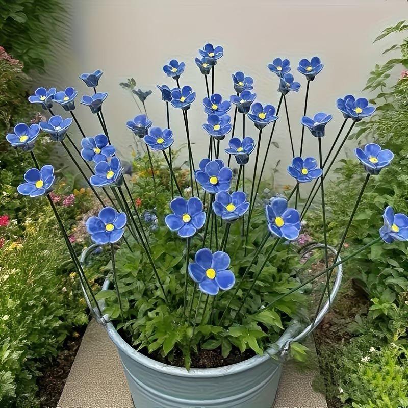 Latest 6/8/10pcs Handcrafted Ceramic Forget Never Fades Ceramic Flowers Home Ornament Indoor And Outdoor Home Decor