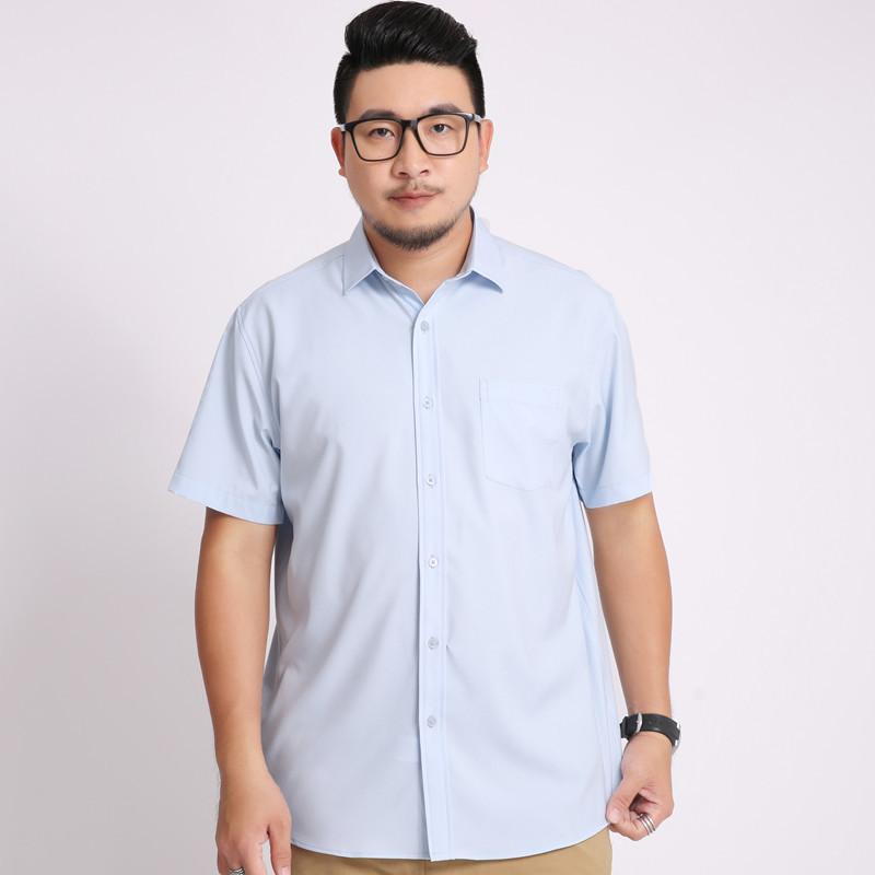 Summer large size men's short-sleeved shirt business casual loose solid color versatile fat guy professional shirt catties