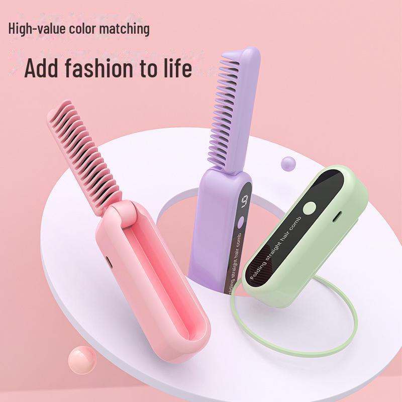 Portable Foldable Negative Ion Hair Straightener & Curler with Wireless Charging - No Damage Hair Tool