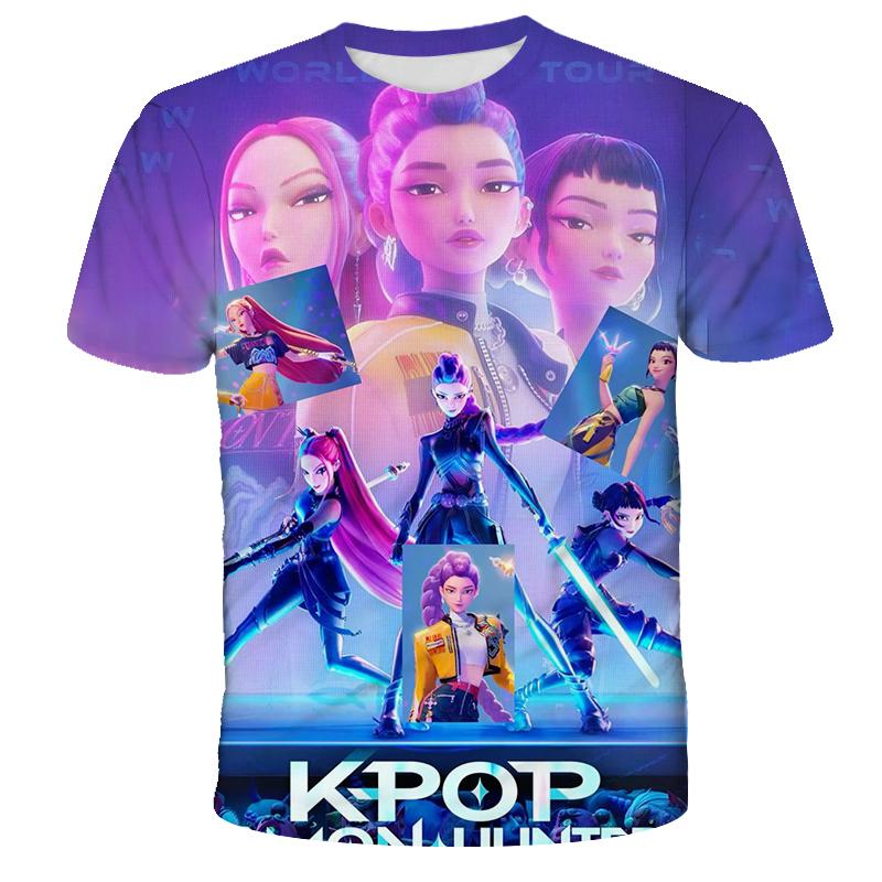 KPop Caçadores de Demônios Tigres Meninas Meninos Camiseta K-Pop Caçadores de Demônios Roupas Infantis Camisetas Bonita Estampa de Desenho Animado Camiseta Tops