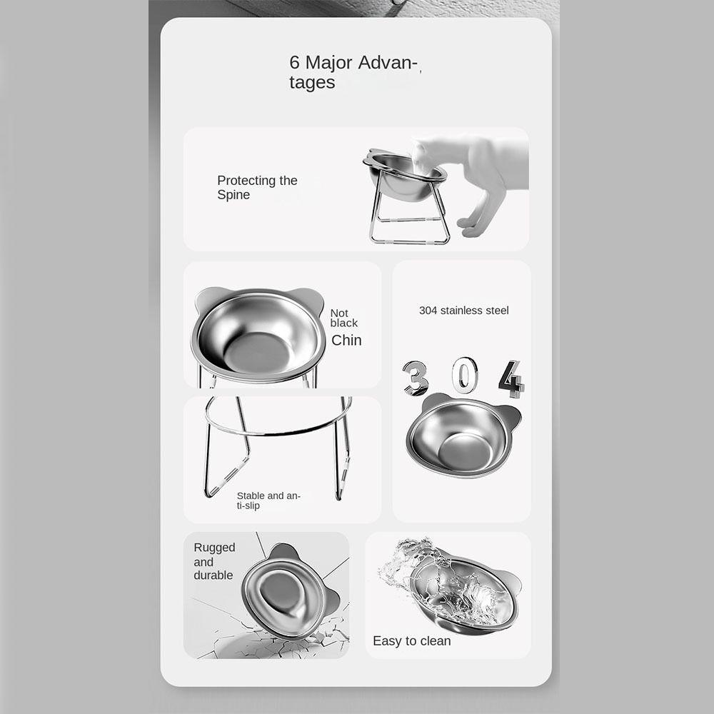 Fall-Resistant Stainless Steel Cat Bowl Cervical Protection High Foot Dog Feeder Water Bowl