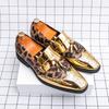 Fashion Golden Block Color Blocked Leopard Print Glossy Finish Leather Casual Slip on Non-slip Men Fashion Party Dance Stage Loafer Shoe