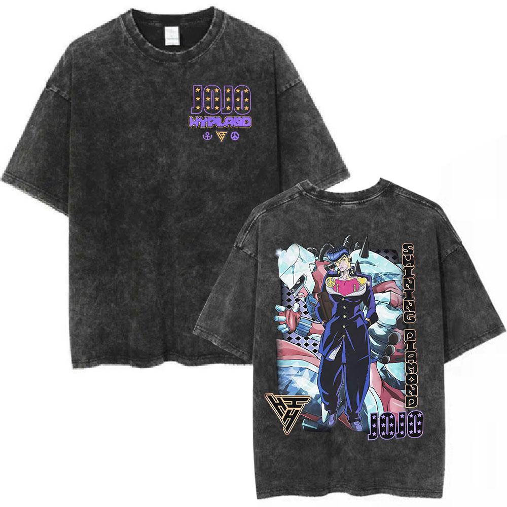 Anime Washed Vintage T Shirts Jojo Bizarre Adventure Tshirt Manga Giorno Giovanna Streetwear Men Women Casual Oversized T Shirt