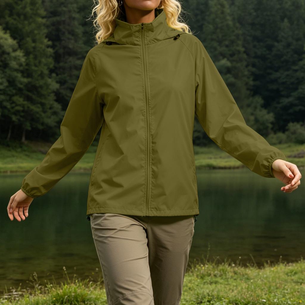 Lightweight Outdoor Windbreaker Jacket for Women Spring Autumn Waterproof Thin Hooded Sports Outerwear Zip Up