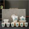 White porcelain full set of kung fu ceramic tea set household set gift box suet jade business gift box a set of Chinese high-end
